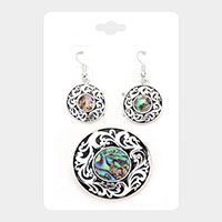 Abalone Accented Antique Round Pendant Set