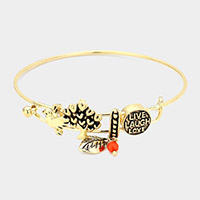 LIVE LAUGH LOVE Message Leaf Charm Metal Bracelet