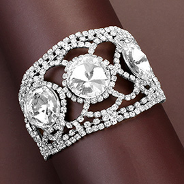 Triple Round Glass Stone Rhinestone Evening Bracelet