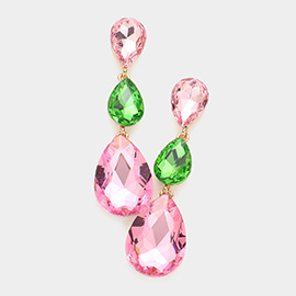 Triple Glass Crystal Teardrop Evening Earrings