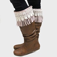 1-Pair Lace Accented Suede Fringe Boot Toppers