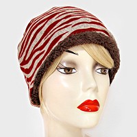 Fleece Lined Zebra Print Snood Beanie Hat