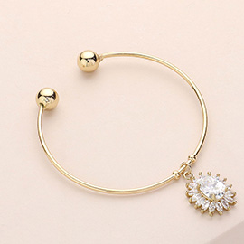 Flower Crystal CZ Stone Charm Cuff Bracelet