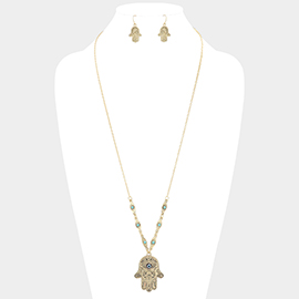 Evil Eye Hamsa Hand Pendant Necklace