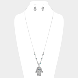 Evil Eye Hamsa Hand Pendant Necklace