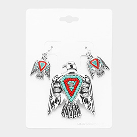 Boho Bead Accented Aztec Bird Magnetic Pendant Set