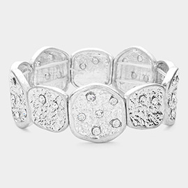 Crystal Accented Metal Disc Stretch Bracelet