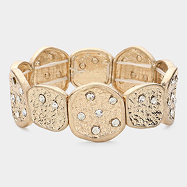 Crystal Accented Metal Disc Stretch Bracelet