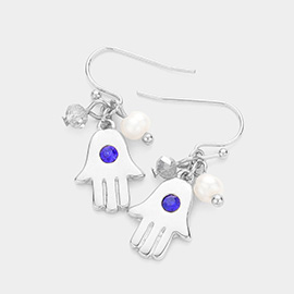 Crystal Accented Hamsa Hand Drop Earrings