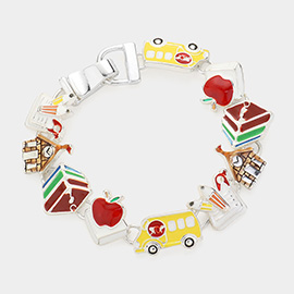 Enamel Apple School Bus Link Magnetic Bracelet