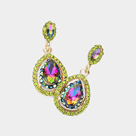 Crystal Rhinestone Pave Trim Teardrop Evening Earrings