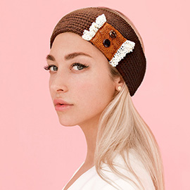 Button Lace Knit Earmuff Headband