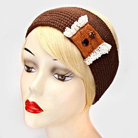 Button Lace Knit Earmuff Headband