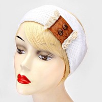 Button Lace Knit Earmuff Headband