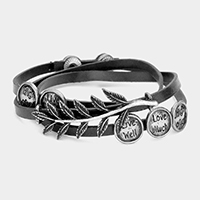 Message Disc Cluster Laurel Faux Leather Wrap Bracelet