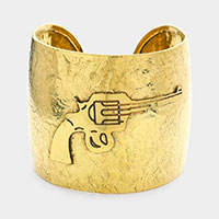 Hammered Wide Metal Gun Cuff Bracelet