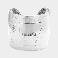 Arkansas State map Hammered Wide Metal Cuff Bracelet