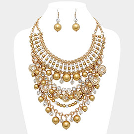 Draped Crystal Pearl Bib Necklace