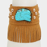 Turquoise Stone Accented Suede Fringe Bracelet