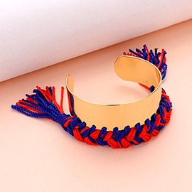 Braided Thread Tassel Drop Metal Cuff Bracelet