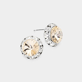 Rivoli Cut Genuine Crystal Round Stud Earrings