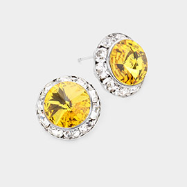 Rivoli Cut Genuine Crystal Round Stud Earrings