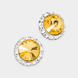 Rivoli Cut Genuine Crystal Round Stud Earrings