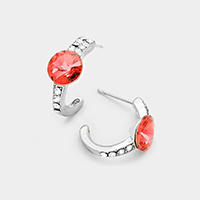 Round Cut Genuine Crystal Half Hoop Earrings