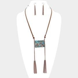 Starfish Metal Disc & Double Tassel Drop Long Necklace