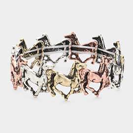 Burnished Metal Horse Link Stretch Bracelet