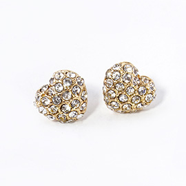 Crystal Paved Heart Stud Earrings