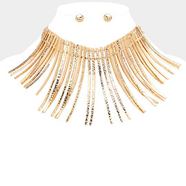 Curved metal bar fringe armor necklace