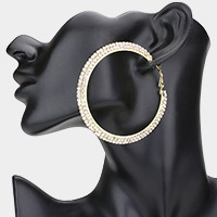 2 Row Crystal Rhinestone Hoop Earrings