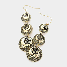 Triple Metal Flower Disc Link Earrings