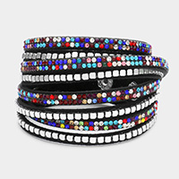 Crystal Metal Studded Faux Suede Band Wrap Bracelet