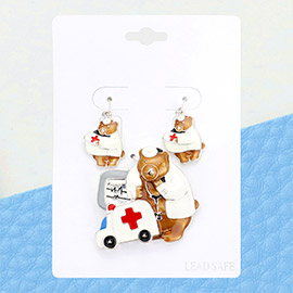 Enamel Doctor Bear Magnetic Pendant Set