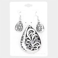 Filigree Metal Teardrop Pendant Set