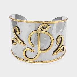 -P- Two Tone Metal Monogram Cuff Bracelet