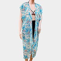 Leaf pattern short sleeve long cardigan