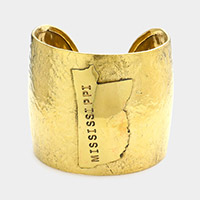 Mississippi State Map Hammered Wide Metal Cuff Bracelet