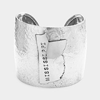 Mississippi State Map Hammered Wide Metal Cuff Bracelet