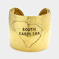 South Carolina State Map Hammered Wide Metal Cuff Bracelet