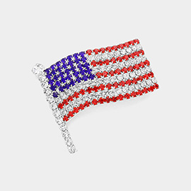 Rhinestone Paved American USA Flag Brooch