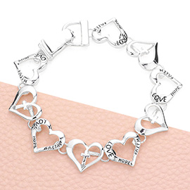 Love Faith Hope Message Cross Heart Link Magnetic Bracelet