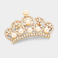 Pave pearl crown brooch