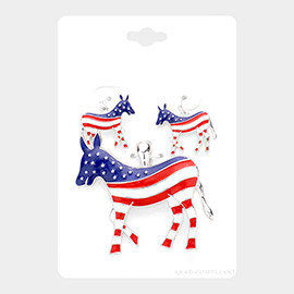 Enamel American USA Flag Democrat Donkey Magnetic Pendant Set