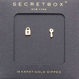 SECRET BOX_14K Gold Dipped Key & Lock Stud Earrings