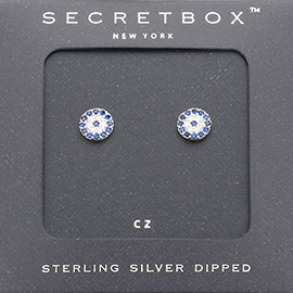 SECRET BOX_Sterling Silver Dipped CZ Stone Paved Evil Eye Stud Earrings