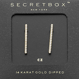 SECRET BOX_14K Gold Dipped CZ Stone Paved Bar Stud Earrings