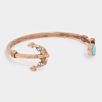 Metal anchor & turquoise tip cuff bracelet